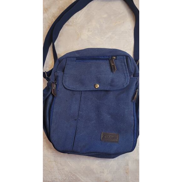 Ciana Mens multifunctional canvas bag crossbody travel blue pockets toiletries - Picture 2 of 8